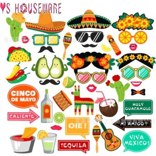 Mexican Fiesta Photo Booth Props Cinco de Mayo Party Decoration Birthday Party Halloween Eve Party Decorations Supplies