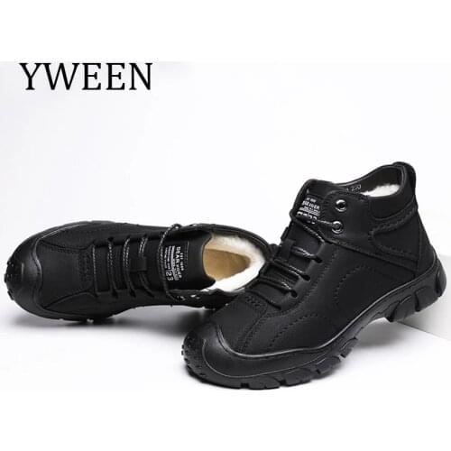 YWEEN Men Boots Winter Thick Keep Warm Wool Fur Shoes Leather Designer Sewing Outdoors Ankle Boots for Man
