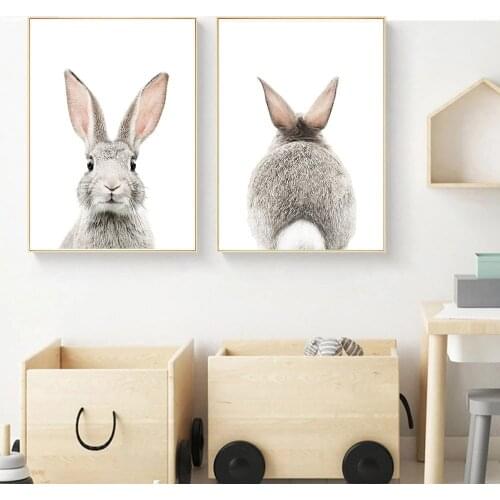 Rabbit Bunny Wall Art Poster Animal Canvas Painting Nursery Baby Cartoon Art Print Nordic Child Kids Girls Room Home Decoration
