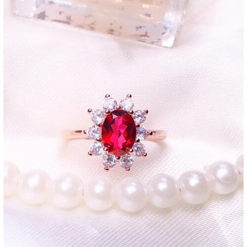 Natural garnet gemstone ring with silver for women red color gemstone ring promotion price real 925 silver girl date gift