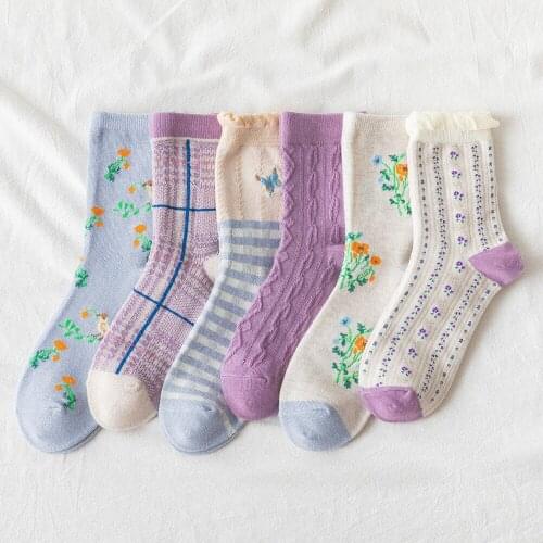 1 Pairs 2021 New Japanese Purple Cute Butterfly Sweet Socks Female Spring Summer Tube Socks Cartoon Fresh Cotton Socks