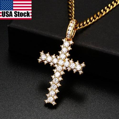 Luxury CZ Cross Necklace Women Iced Out Cubic Zircon Catholic Pendant Necklace For Mens Hip Hop Jewelry Rock Rapper Gift