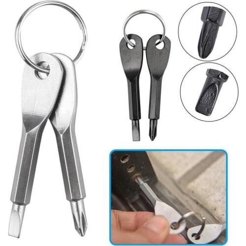 Portable Phillips Screwdriver Flat Screwdriver Combination Outdoor EDC Multi-function Repair Tool with Key Ring Hiking Emergency