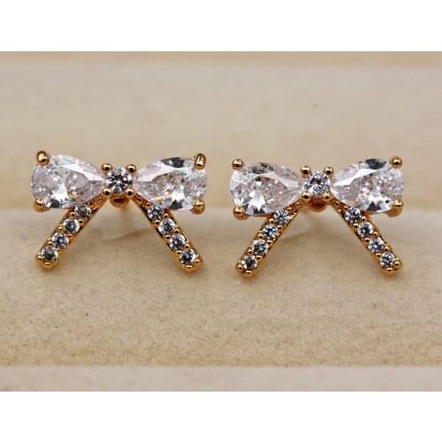 RLOPAY Fashion Womens earrings Jewelry Gold Stone Crystal Bowknot Zircon Earring For Women Luxury Stud Earrings For Gift