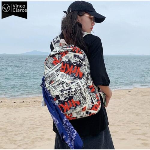 Hip Hop Graffiti Design Backpack Unisex Fashion School Backpacks for Teenagers Girls Streetwear Canvas Book Bag Couple Backpack