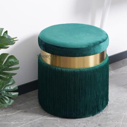 Nordic Makeup Stool Living Room Sofa Stool Net Red Light Luxury Fabric Shoe Changing Stool Low Pier Creative Round Stool