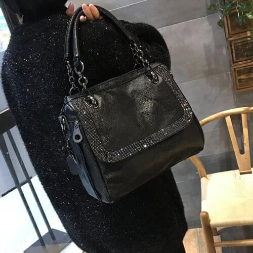 Diamonds Bag Luxury Fashion Female Office High Capacity Satchels Real Leather Shoulder Tote Handbag Zipper Crossbody Bags 2020
