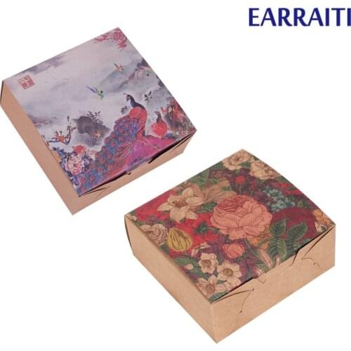 50pcs Kraft Paper Packaging Box Cake Cookies Peacock Chinese Style Present Candy Gift Box Wedding Birthday Favor