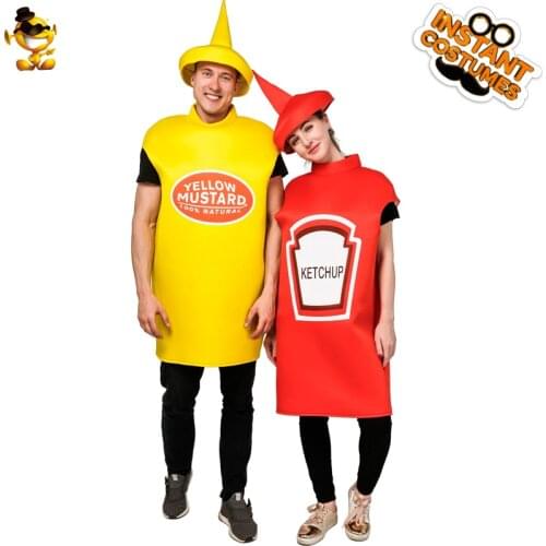 Yellow Mustard and Red Ketchup Costume for Couple Carnival Cosplay Party Fancy Dress Up Purim Role Play Funny Food Jumpsuit