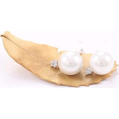 Big Round White Simulated Pearl Golden & Silver Plated Part Clear Crystal Flower Trendy Stud Earrings for Women piercing Jewelry