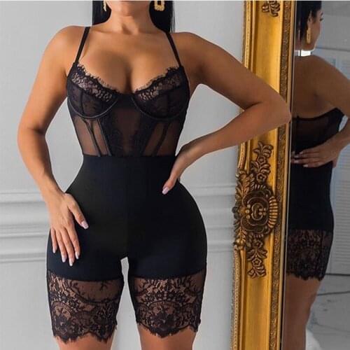 Black Sexy Linerie Spaghetti Strap sleeveless Street woman Rompers 2021 bar club Bodycon bodysuit en jumpsuits body femme
