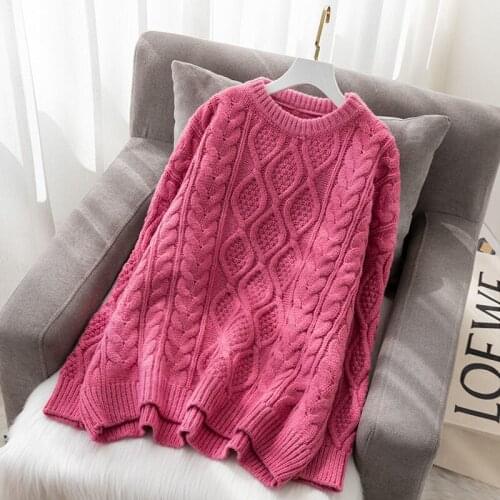 2021 Autumn Winter Women New Loose Twist Pullovers Female Thick Long Sleeve Sweater Tops Ladies O-neck Knitted Jumpers P348