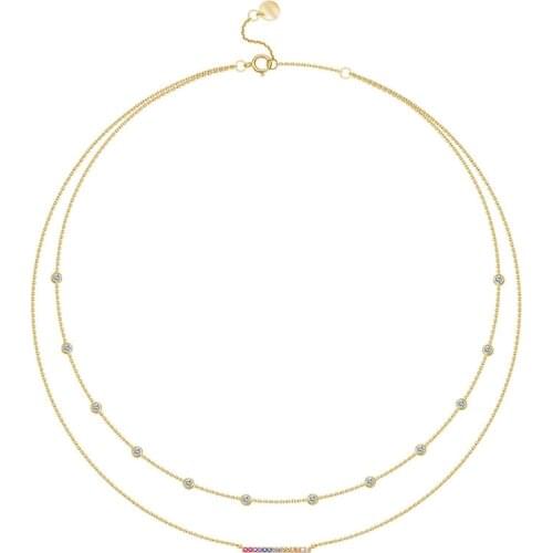 SLJELY Fashion Luxury 925 Sterling Silver Micro Cubic Zirconia Stones Colorful Rainbow Double Layer Chain Necklace Women Jewelry