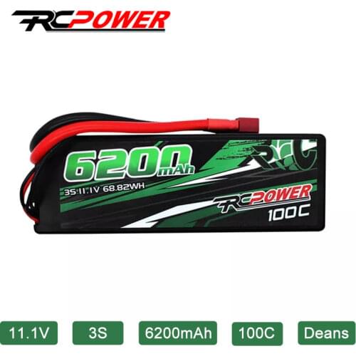 RCPOWER 11.1V 100C 6200mAh 3S Lipo Battery With T Deans Plug HardCase For RC Car RC Vehicles Truck Truggy Boat Helicopter Drone
