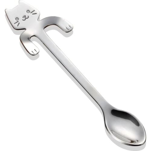 11.5cm Cute Cat Coffee Spoon Stainless Creative Cat Spoon Ice Cream Mini Spoons Teaspoon Dessert Snack Scoop Tableware Wholesale