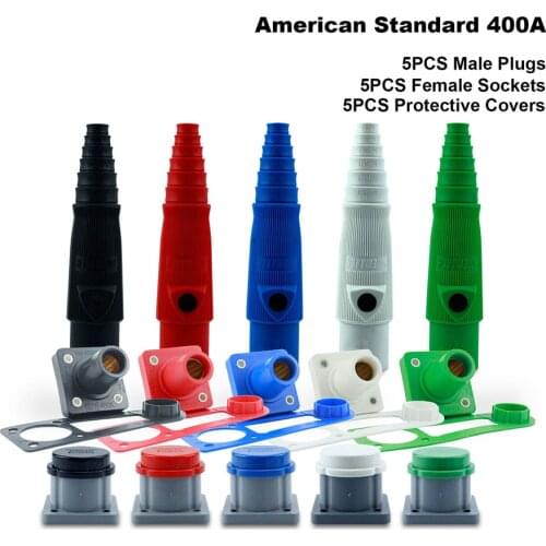 15PCS 400A Camlock Set 5PCS Inline Male Plugs + 5PCS Panel Mount Female Sockets + 5PCS Protective Covers Stage Power Distro