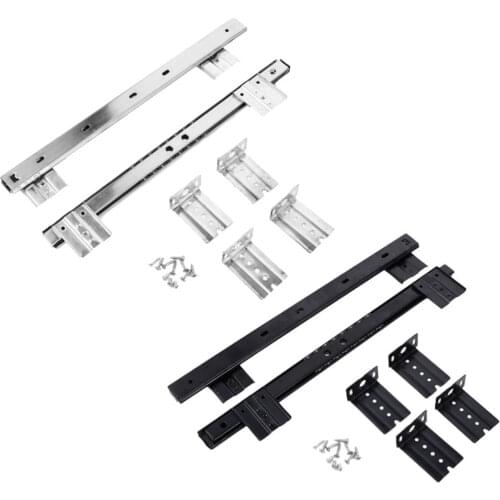 2 Set Cold Rolled Steel Drawer Tray Slide Bearing Desk Keyboard Drawer Tray Slide Rail Track Side Mount Track