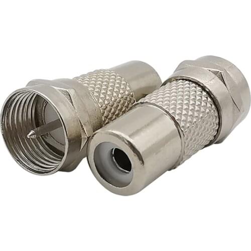 2Pcs F Type Male Plug to RCA Female Jack Video TV Cable Connector F Plug to RCA Socket Straight Adapter