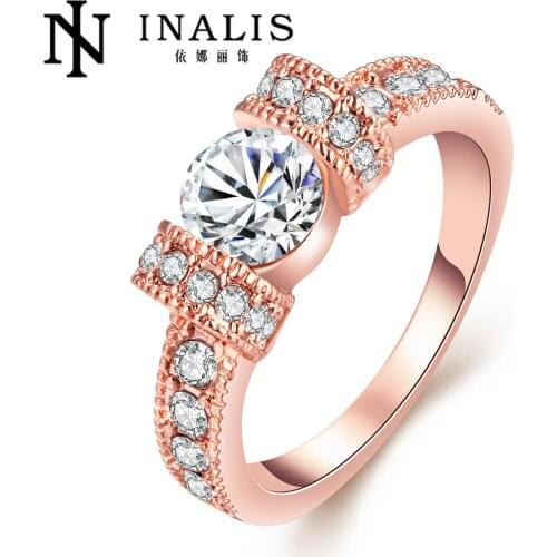 2016 new yellow rose gold color ring set zircon for women wedding jewelry engagement Blue Stone