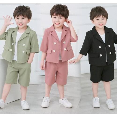 2021 Summer Costumes for Boy Formal Blazer Shorts Formal Children Wedding Suits Candy Tuxedo Kids School Outfits Party Clothes