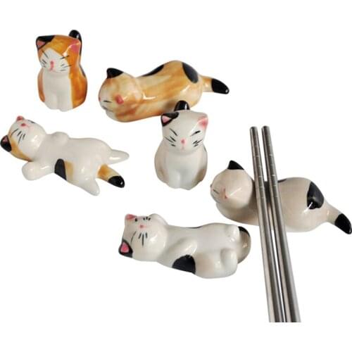 3pcs Japanese Style Ceramic Chopsticks Holder Stand Cute Cat Design Chopstick Rack Pillow Care Rest Kitchen Art Craft Tableware