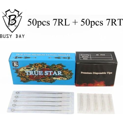 7RL+7RT) 50pcs True star tattoo needles & 50pcs TIP TOP Clear Transparent tattoo tips for free shipping