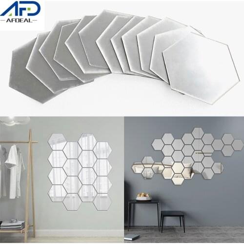 12PCS S/M/L Hexagonal Acrylic Mirror Wall Stickers DIY 3D Mirror Wall Sticker Hexagon Home Decor Stickers Living Room Home Decor