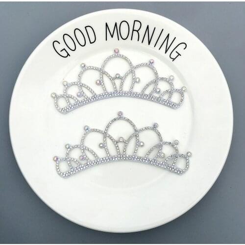 2Pcs Colorful Lovely Princess Silver Rhinestone Crown Cloth Applique for Craft/Wedding/Clothing Decor Patch DIY Accessories