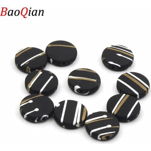 20PCS Black Round Acrylic Beads DIY Stripes Creative Modeling Necklace Bracelet Jewelry Accessories 16mm