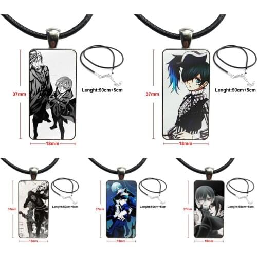 Butler Ciel Phantomhive And Sebastian Michaelis Glass Pendant Necklace Handmade Half Pendant Rectangle Necklace For Women Kids