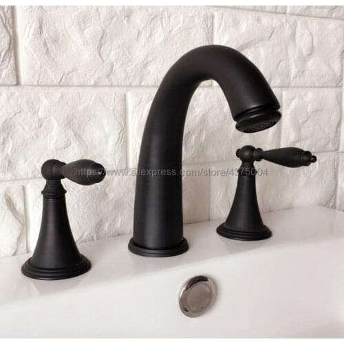 Black Oil Rubbed Brass bathroom faucet for hot and cold Mixer tap Sink faucet Double handle 3 hole bathroom basin faucet Nhg055