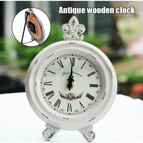 Wooden Desk Clock Retro Nostalgic Simple Table Clock Hanging Art Home Wall Ornament E7