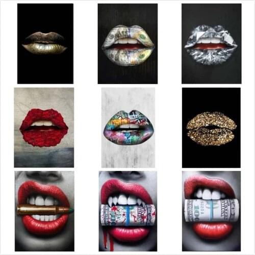 Canvas Nordic Painting Prints Gold Lips Gradient Sexy Home Decor Posters Wall Artwork Modern Bedroom Framework Modular Pictures