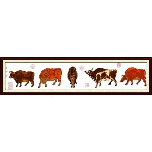 Joy sunday Five oxen pictures Animal Series 11CT14CT DIY cross stitch Home Decor Needlework counted crafts cross stitch kit