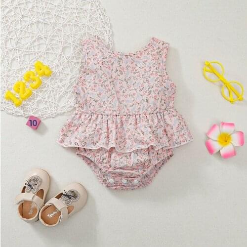 0-24M Cute Newborn Baby Girl Sleeveless Floral Skirted Romper Jumpsuit Playsuit Outfits Summer Clothes