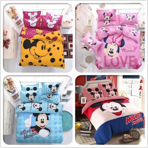 New Cartoon Mickey Mouse Bedding Set Disney Minnie Mouse Winnie The Pooh twin Full Queen Duvet Cover Bed Sheet Pillowcase 3/4pcs