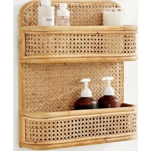 Home storage Handmade creative rattan wall shelf wall decor spice organizer storage shelf kitchen items closet organizer