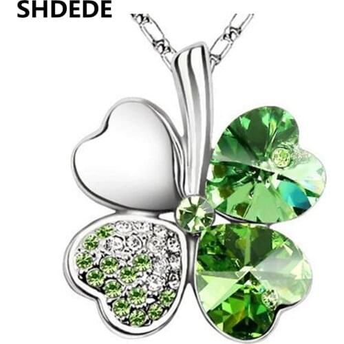 SHDEDE Women Vintage Fashion Jewelry Heart Crystal from Swarovski Four Leaf Clover Necklace Pendants 2018 Trendy -201