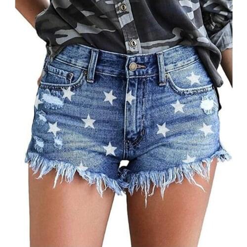Summer Star Print Jeans Tassel Butt Lift High Waist Ripped Short Jeans For Women Slim Fringe Hot Denim Shorts Pants Teen Girl