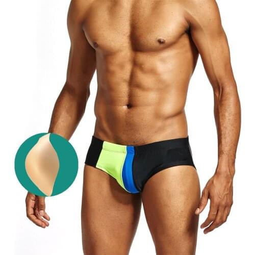 Summer Mens Swimming Stripe Color Matching Print Stretch Briefs Fashion 2021 Beachwear Shorts Quick-drying Men Sexy Swimwear