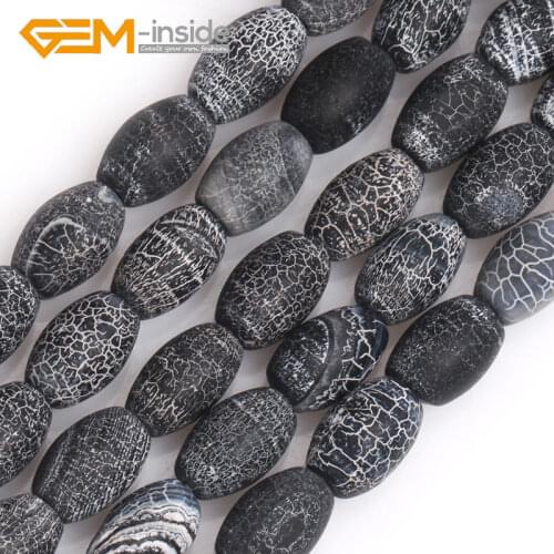 Matte Frosted Oval Egg /Drop Shape Natural Black Agates Stone Beads for Jewelry Making Beads DIY Strand 15 Inches Wholesale