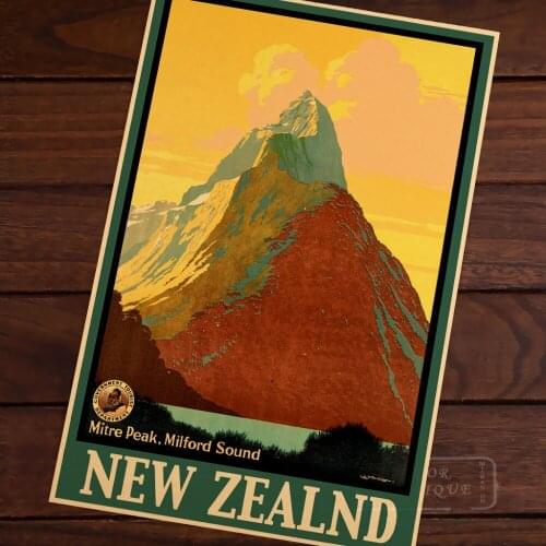 Milford Sound, New Zealand NZ Travel Landscape Vintage Retro Poster Canvas Painting Wall Stickers Posters Bar Home Decor Gift