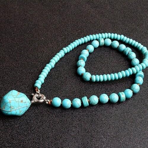 Fashion turquoise natural stone pendant Choker Necklace for women