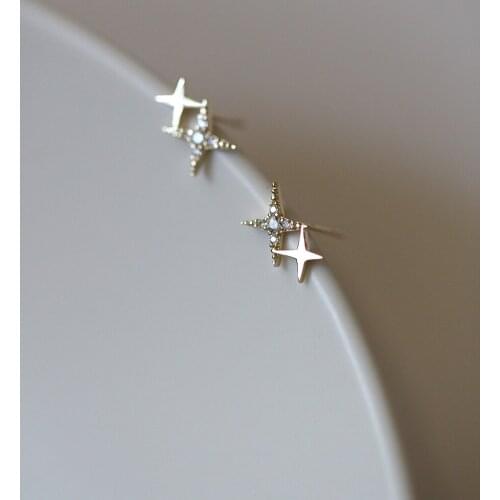 GOLDtutu 9K Really GOLD Fashion Earrings Shining Star Zircon Simple Temperament Korean Joyero Wedding Accessories Jewelry 2021