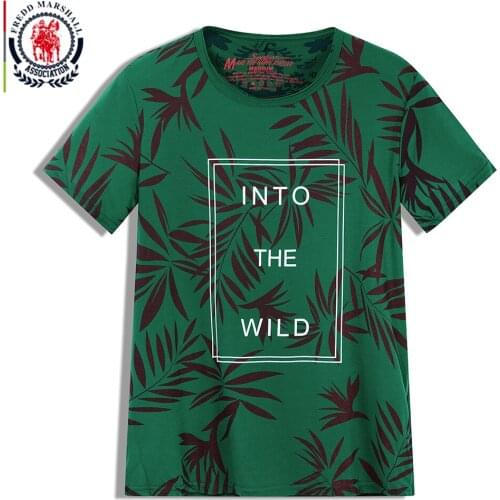 Fredd Marshall 2020 New Palm Leaves Print T-Shirt Men 100% Cotton Casual Short Sleeve Side Zip Split O-Neck T Shirt Male Top 361