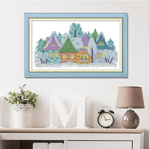 Fairytale town cross stitch kit cartoon small house white cloth print 11CT 14CT DIY handmade needlework home decoration painting
