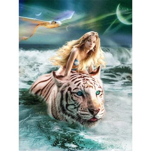 Cross Stitch Kit DIY Diamond Embroidery Beauty and tiger Full Square/round Diamond Painting Mosaic Home Decor