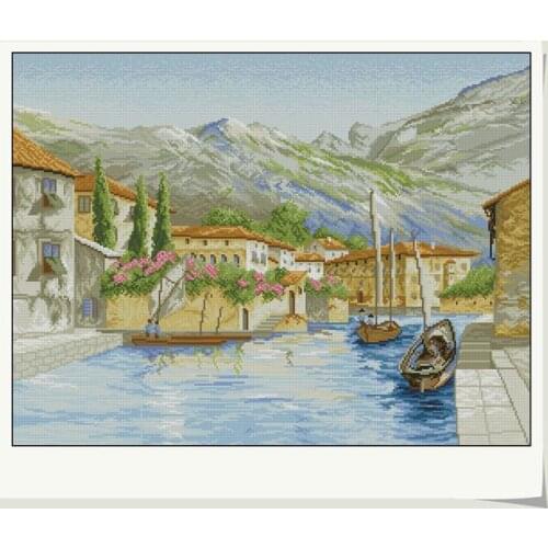 The river passing through the town 63-50 Cross stitch kit for needlework Needlework Cross-stitch embroidery Cross stitch kits
