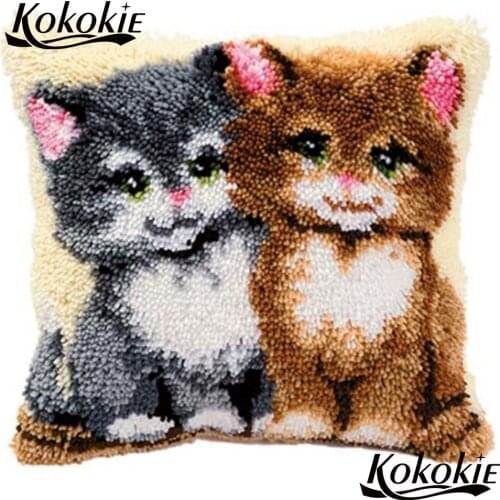 Latch Hook cats printed Pillow Kits Crocheting Kit Rug Yarn Handmade Embroidery Pillowcase 3d diy cushion blanket