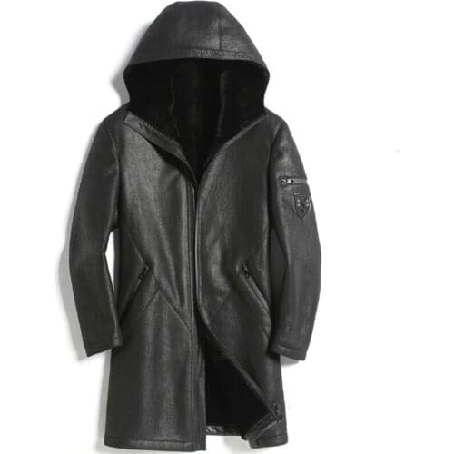 Real Fur Coat Men Sheep Shearing Winter Coat Men Genuine Leather Jacket Men Hooded Jacket for Mens Clothes Casaco 1817 YY911